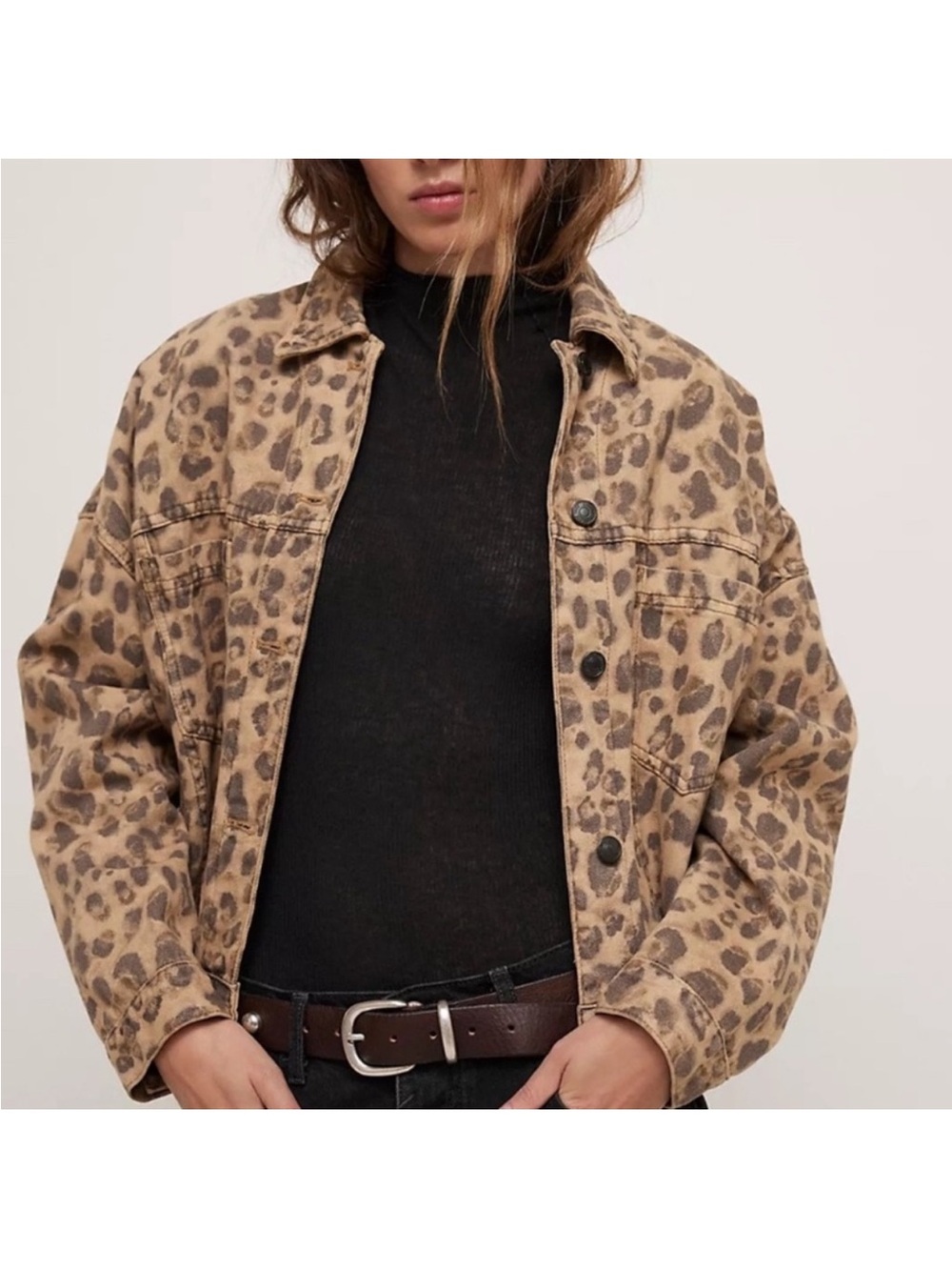 We The Free Opal Swing Printed Denim Jacket in Leopard